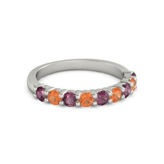 925 Sterling Silver Round 2.50 MM Rhodolite Fire Opal Half Eternity Women Ring