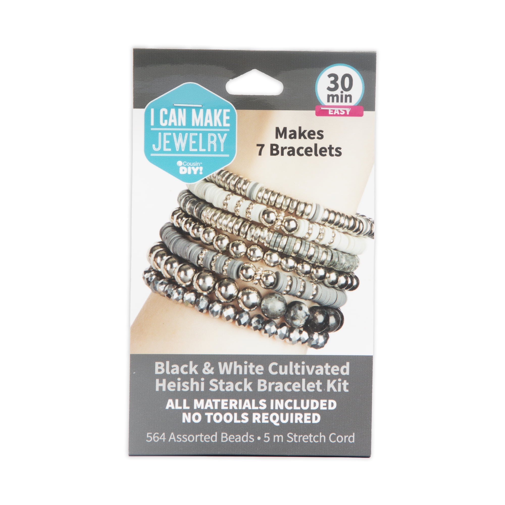 Cousin DIY Gray and White Heishi Stack DIY Bracelet Kit, Clay/Acrylic/Metal, 564 Beads, Adult