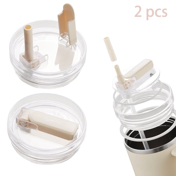 DIPESI 2 Pcs Reusable Tumbler Lids with Straw, Spill-Proof Cup Lids for Insulated Mugs
