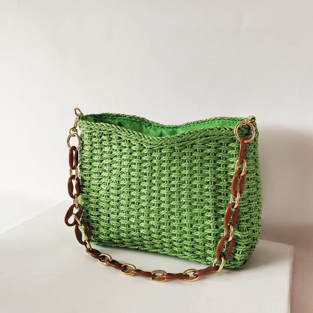 Zhuge Bolso de hombro tejido para mujer, bolso de mano tejido, bolso de mano tejido elegante para playa de verano, bolsos de hombro de 9,44 x 3,14 x 7,08 pulgadas (verde)