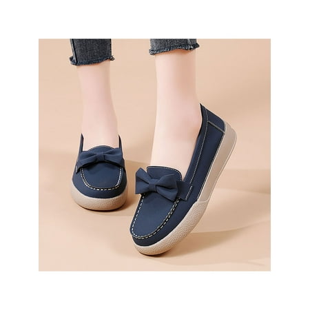 

Woobling Women Loafers Slip On Flats Classic Casual Shoes Womens Boat Shoe Breathable Comfort Driving Dark Blue 10