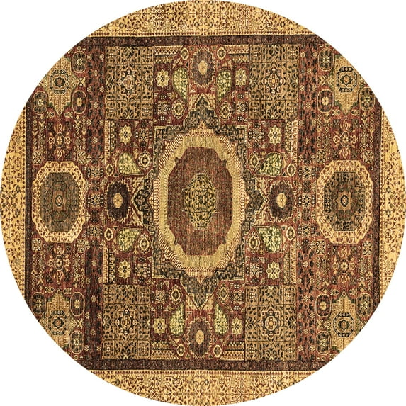Ahgly Company Indoor Round Abstract Brown Modern Area Rugs, 7' Round