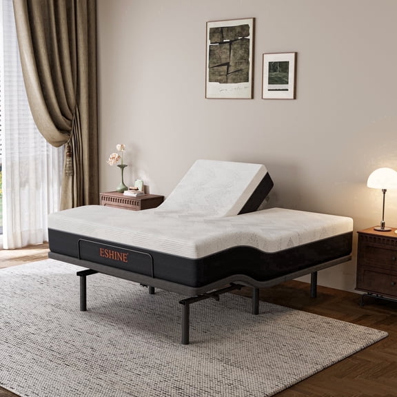 ESHINE Adjustable Bed Frame with 12 inch Split Queen Top Gel Memory Foam Mattress, Massage, USB Ports, Underbed Light, Head and Foot Incline, Grey Split Queen