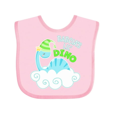 

Inktastic Babcia s Lil Dino with Cute Blue Baby Dinosaur Gift Baby Boy or Baby Girl Bib