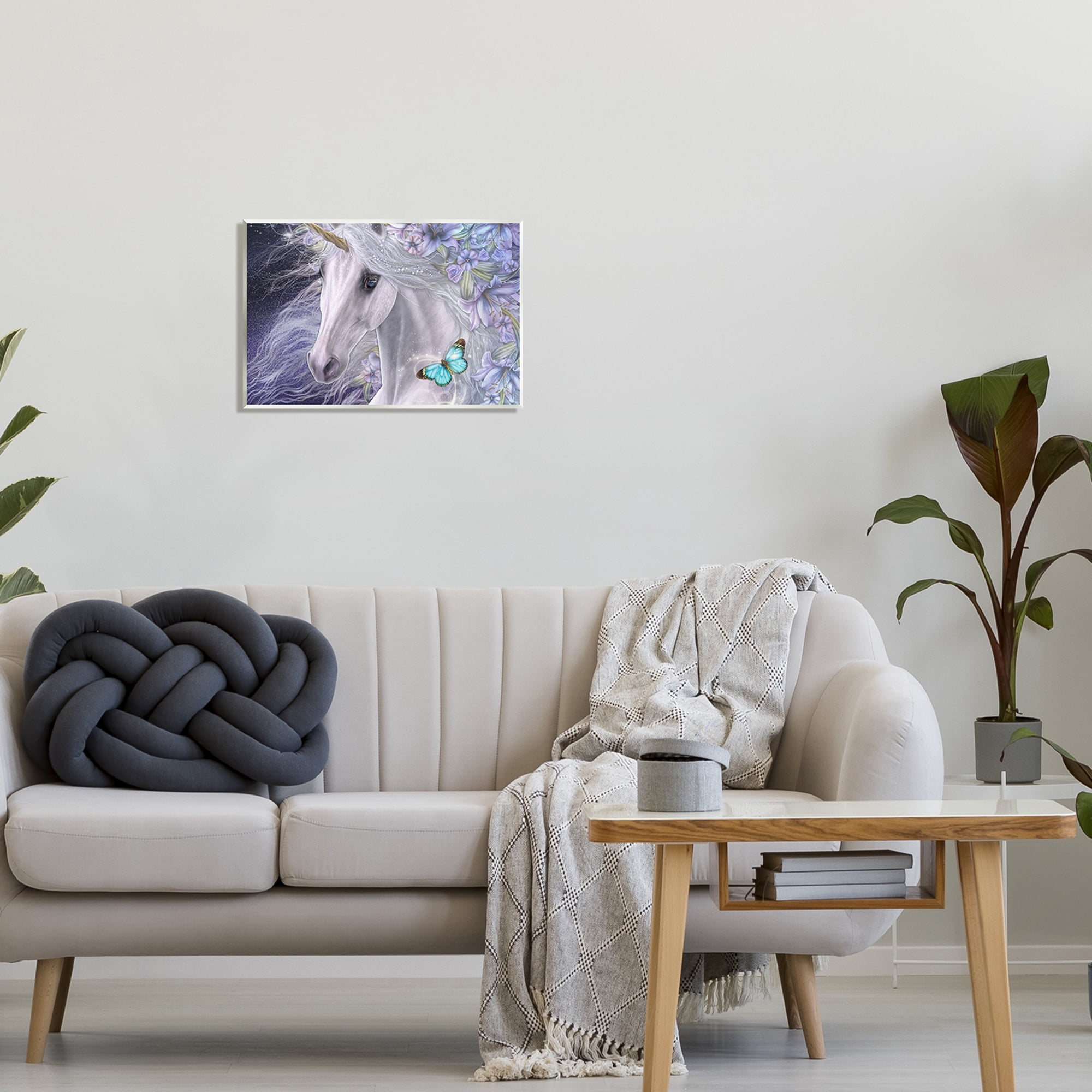 Stupell Industries Lillicorn Purple Floral Unicorn Fairy Tales & Fantasy Painting Unframed Art Print Wall Art, 19 x 13