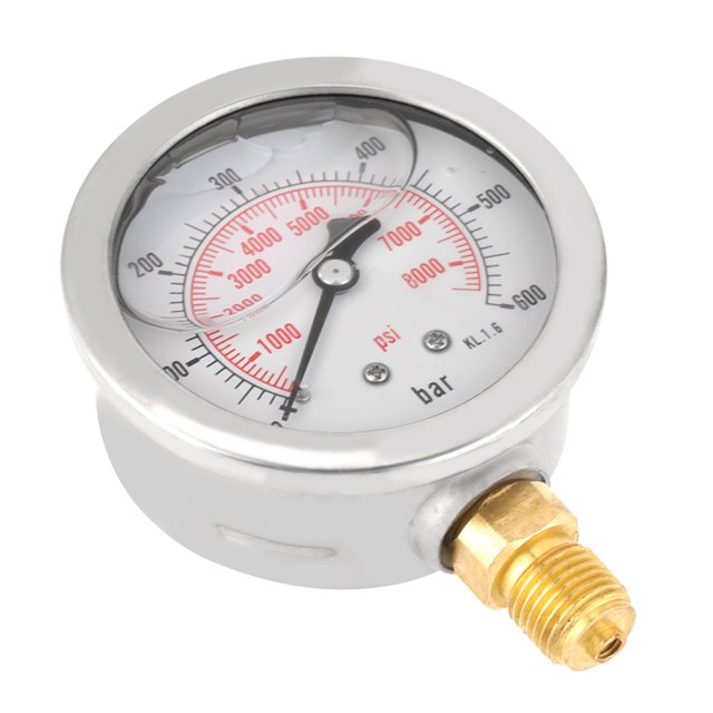 Hydraulic Water Pressure Gauge Meter Measuring Tool, Double Scale, Clear Number Markings, Metal Case
