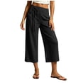 thumbnail image 2 of Linen Pants Women Petite High Waisted Wide Leg Trendy Culottes Summer 2026 Casual Vacation Trousers with Pockets Gray S, 2 of 7