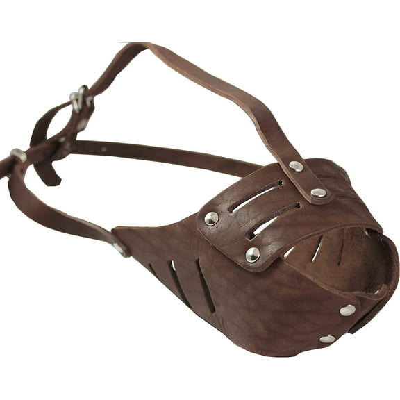 Real Leather Cage Basket Secure Dog Muzzle #118 Brown - Pit Bull, Amstaff (Circumference 11.8", Snout Length 3.5")