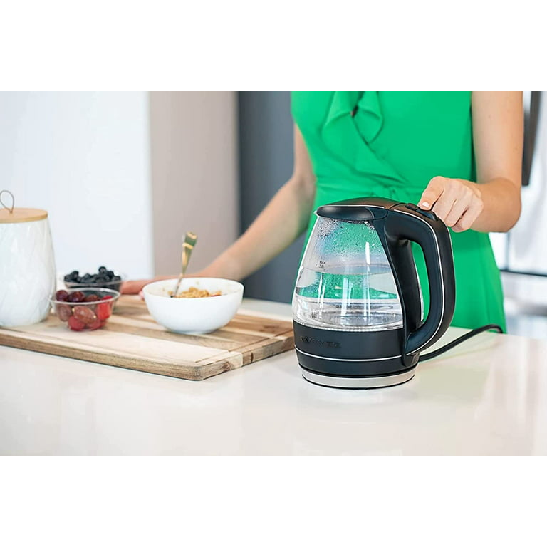 OVENTE 3.4-Cup Black Glass Tea Kettle with Tea Infuser for Loose