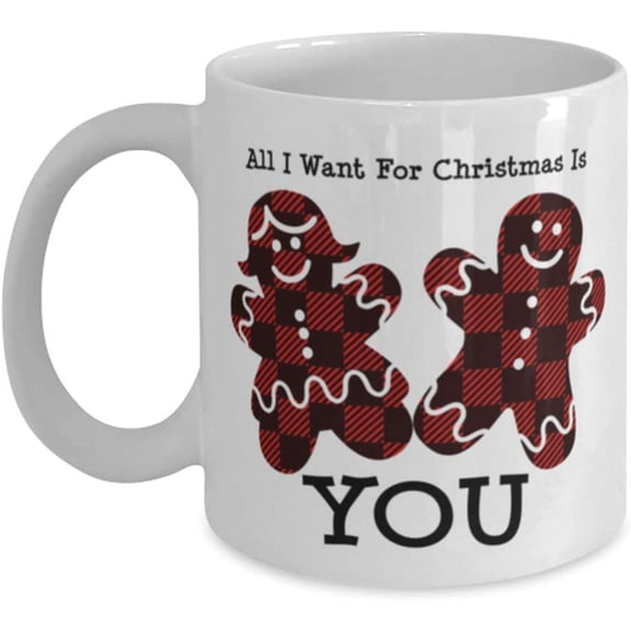 Christmas Holiday Coffee Mug All I Want For Christmas Is You Buffalo Plaid Gingerbread Cookies Classic Cup