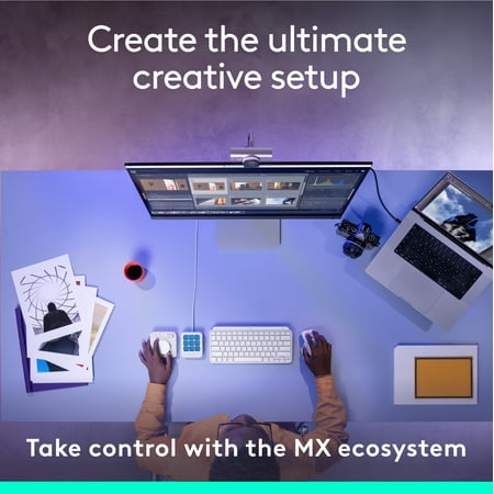 Logitech - MX Creative Console Programmable Keypad with 9 Customizable Keys & Control Dial for Graphic Design, Video Editing, more - Pale Gray