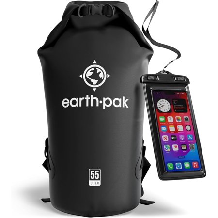 Waterproof Dry Bag Roll Top Backpack Sack with Waterproof Phone Case 55L Black