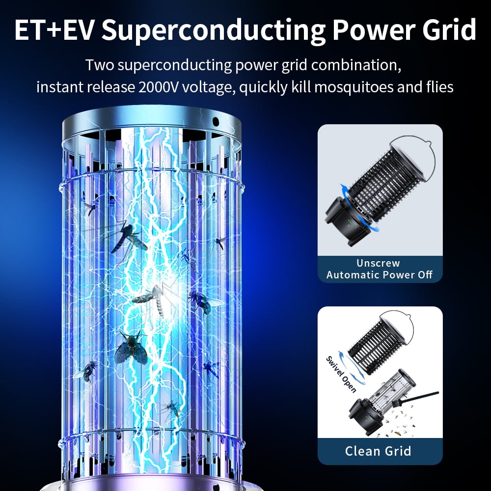 Electric Insect Killer, Mosquito Killer with LED Light, Electric Shock Insect Lamp, Mosquito Effective IPX4 Waterproof Fly Trap, Mosquito Protection for Kitchen, Living Room and Children's