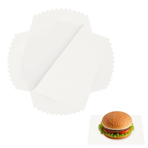 Uxcell 100 Pcs Hojas de Papel Encerado para Alimentos, Hojas de Papel de Envoltura a Prueba de Grasa de 7 x 7 Pulgadas, Forros de Cesta de Alimentos Cuadrados para Sándwich, Hamburguesa, Pan, Blanco