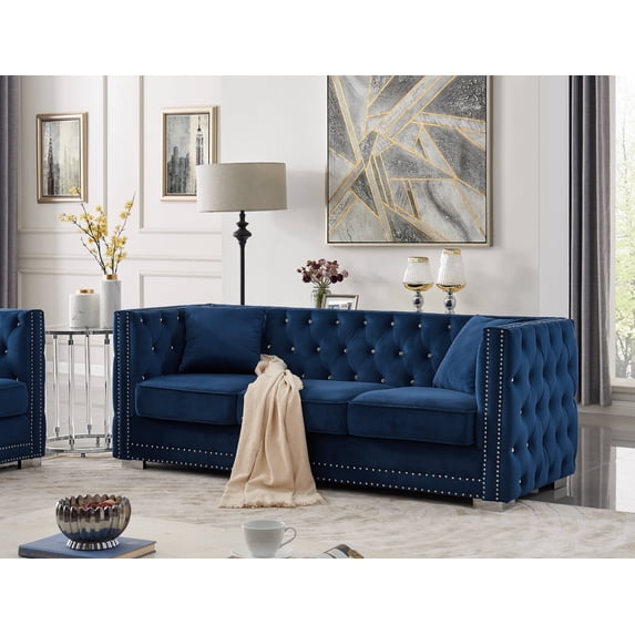 Chic Home Kristofel Velvet Upholstered Sofa, Navy