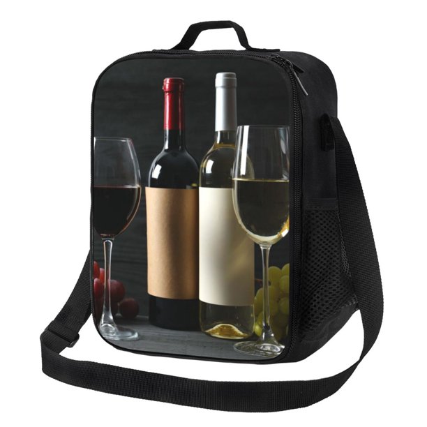 Disketp Two Bottles Of Red And White Wine Bolsa Térmica Estampada para Almuerzo, Lonchera para Hombres y Mujeres Adultos