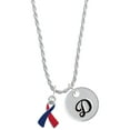 thumbnail image 1 of Delight Jewelry Silvertone Red & Blue Awareness Ribbon Silvertone Script Initial Disc - D - Charm Necklace, 20"+3", 1 of 4