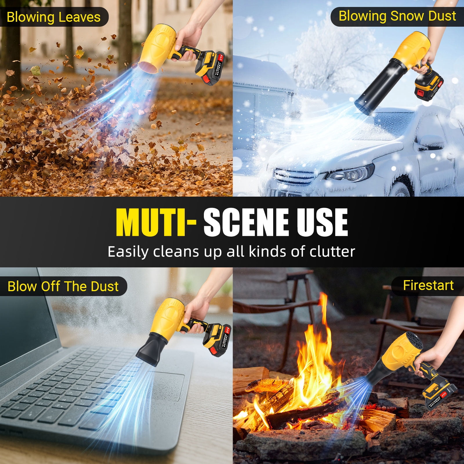 Paddsun Electric Leaf Blower, 21V Cordless with Extended Nozzle Lightweight Handheld Blower for Patio Cleaning Lawn Care Blowing Leaves and Dust