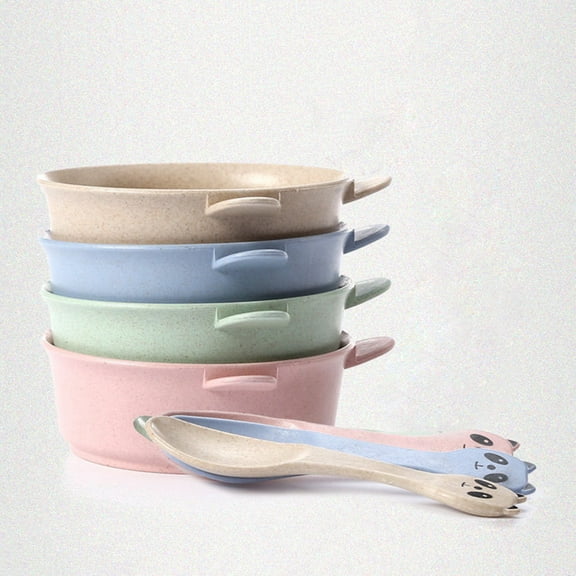 Visland 2Pcs/Set Unbreakable Kids Bowls -Microwave Dishwasher Safe- Wheat Straw Snack Bowl Sets for Kids/Toddler/Children/Baby Feeding - Bowls and Spoons, Lightweight and Durable