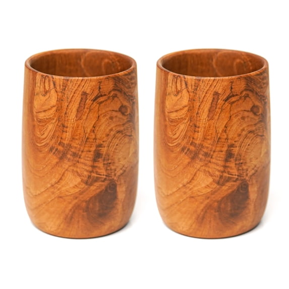 Rounded Teak Wood Tea Cup - Small 2-Pack