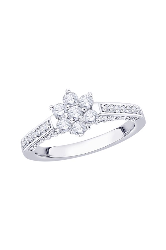Diamond Engagement Ring in Sterling Silver (3/4 cttw) (I-Color, SI3/I1-Clarity) (Size-5.5)
