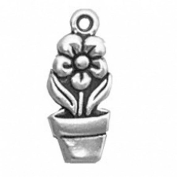 Sterling Silver 24" 1mm Box Chain 3D Potted Plant Flower Pendant Necklace