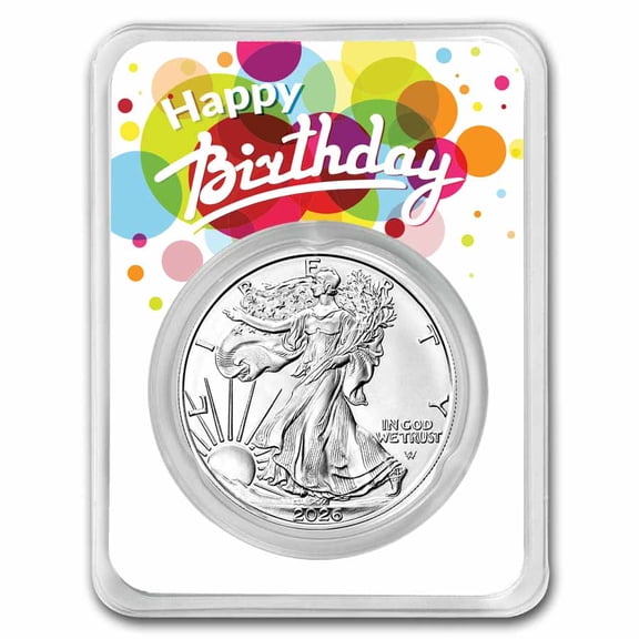 2026 1 oz Silver Eagle - w/Happy Birthday, White Card, In TEP