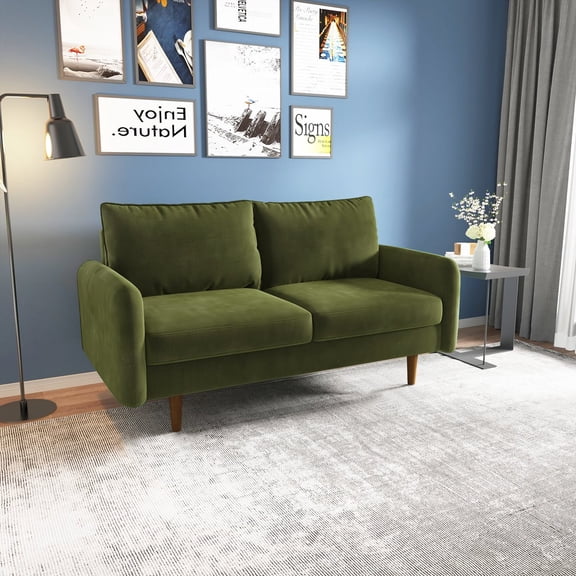 Koby Home 58-Inch Velvet Loveseat Sofa with Rounded Arms – Compact Design for Apartments or Small Spaces, Soft Upholstered Fabric