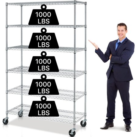 Dkelincs 6 Tier Wire Shelving Unit with Wheels 48" X 18" X 76" Metal Storage Shelves Height Adjustable NSF Heavy Duty Commercial Grade Garage Shelf Rack for Kitchen Basement Restaurant,Chrome