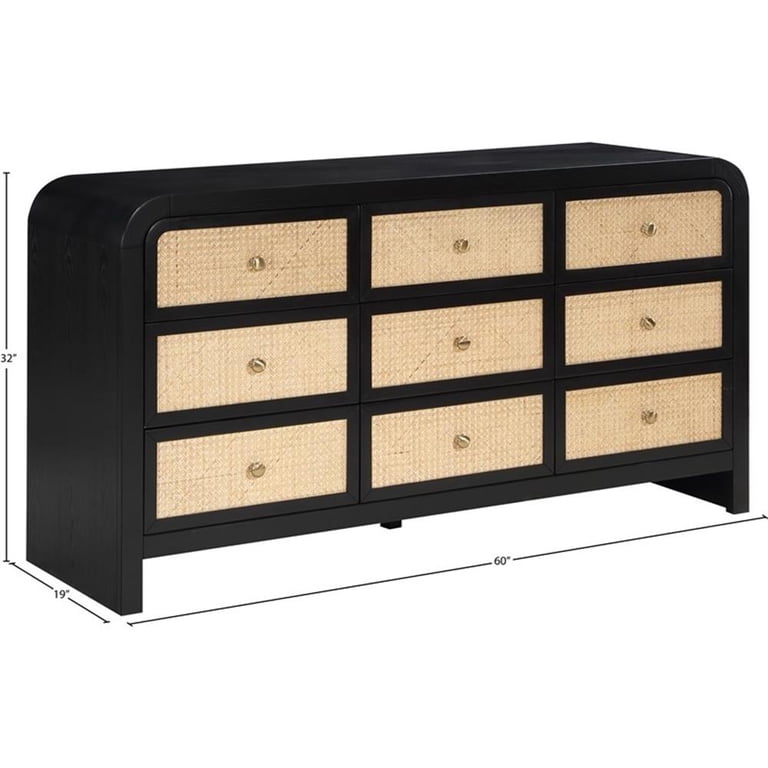 black cane dresser LuxenHome and Brown Wood 6-Drawer Rattan sliding drawers with a rattan drawer front and solid wood handles The dresser also has ample amounts of space on top to really make the dresser a statement piece in your room Overall size Sydney 6 Drawer Dresser -