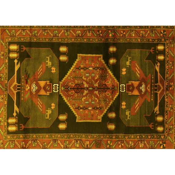 Ahgly Company Machine Washable Indoor Rectangle Animal Yellow Traditional Area Rugs, 3' x 5'