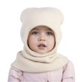 thumbnail image 2 of Baby Winter Knit Hat, Toddler Pullover Style Beanie with Integrated Neck Warmer, Warm Fleece Lined Cap for Cold Weather, Solid Color Ear Protection for Infants and Kids - Beige, 2 of 5
