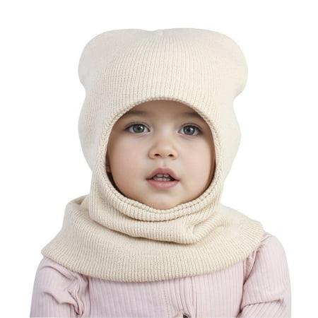 Kids Hats & Caps — Cozy Hooded Winter Hat with Scarf for Kids Knit Baby Care Accessory Warm Baby and Neck Cover Beige One Size