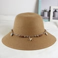 thumbnail image 4 of Women Sun Hat Solid Color Sea Shell Decor Braided String Flat Top Sunscreen Round Decorative Beach Hat Clothes Accessory, 4 of 7