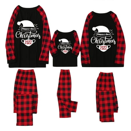 

LWZWM Family Pajamas Matching Sets Christmas Pajamas Set For Family Long Sleeve Christmas Print Sleepsuits Red Plaid Top And Long Pants Sleepwear Set Men XXL