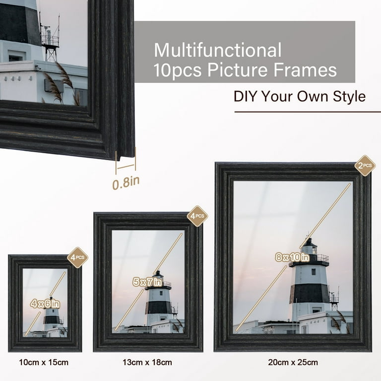 8X10 Picture Frame 5x7 Wood Photo Frames Wall Tabletop Decor Set of  2/4/6/10