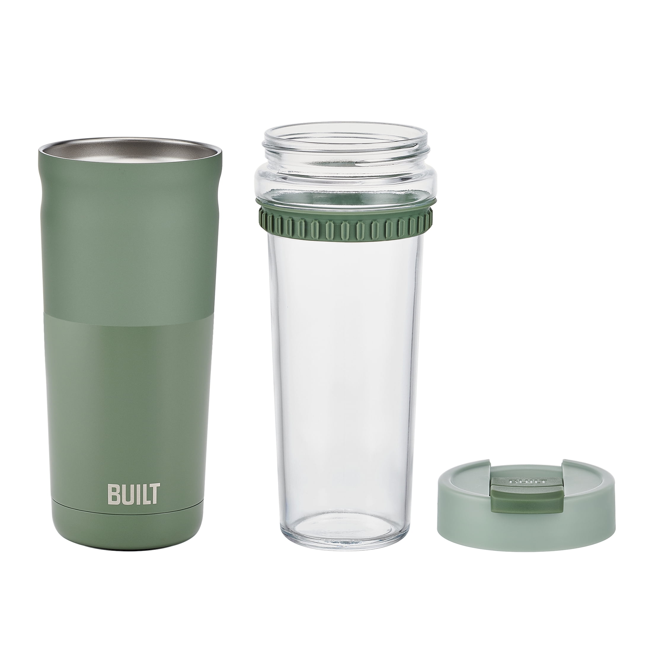 Built GlassX 20 Oz Two-Tone Sage Insulated Stainless Steel Tumbler With Glass Interior