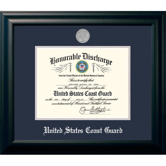 Patriot Frame's Coast Guard 8.5x11 Discharge Black Frame Silver Medallion