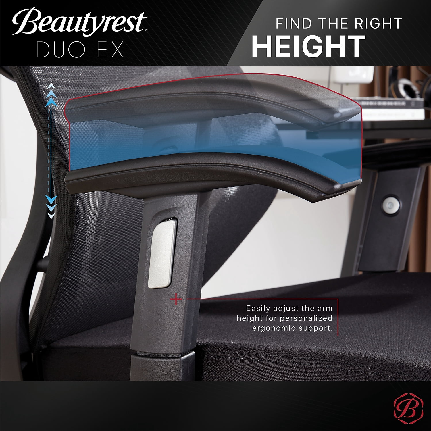 Zhejiang Hengyu Plastic Technology Co Ltd Beautyrest Duo-EX Mesh Seat Height Adjustment Swivel Desk Chair, Black/Gray