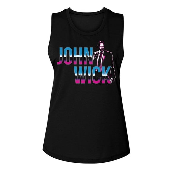 John Wick Neon Chrome Logo Black Women's Muscle Tank Top T-Shirt