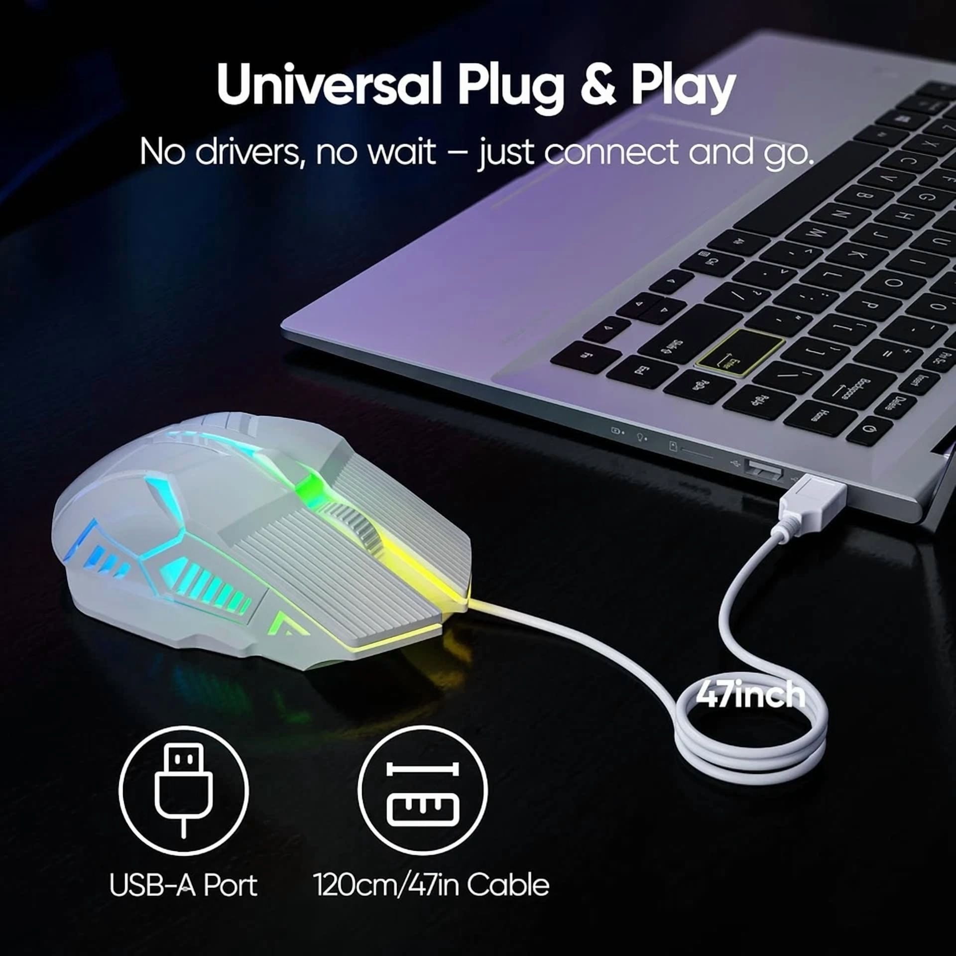 CIRCLE- Wired Gaming Mouse Rgb Led 6-Button Usb Mice 3200Dpi Ergonomic - White
