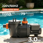 Variable Speed In ground Pool Pumps, 3 HP, 11359GPH, High Flow Energy Efficient Pool Pump, Smart Programmable Timer Swimming Pool Pump, Large Filter Basket, 220V Powerful DC Motor