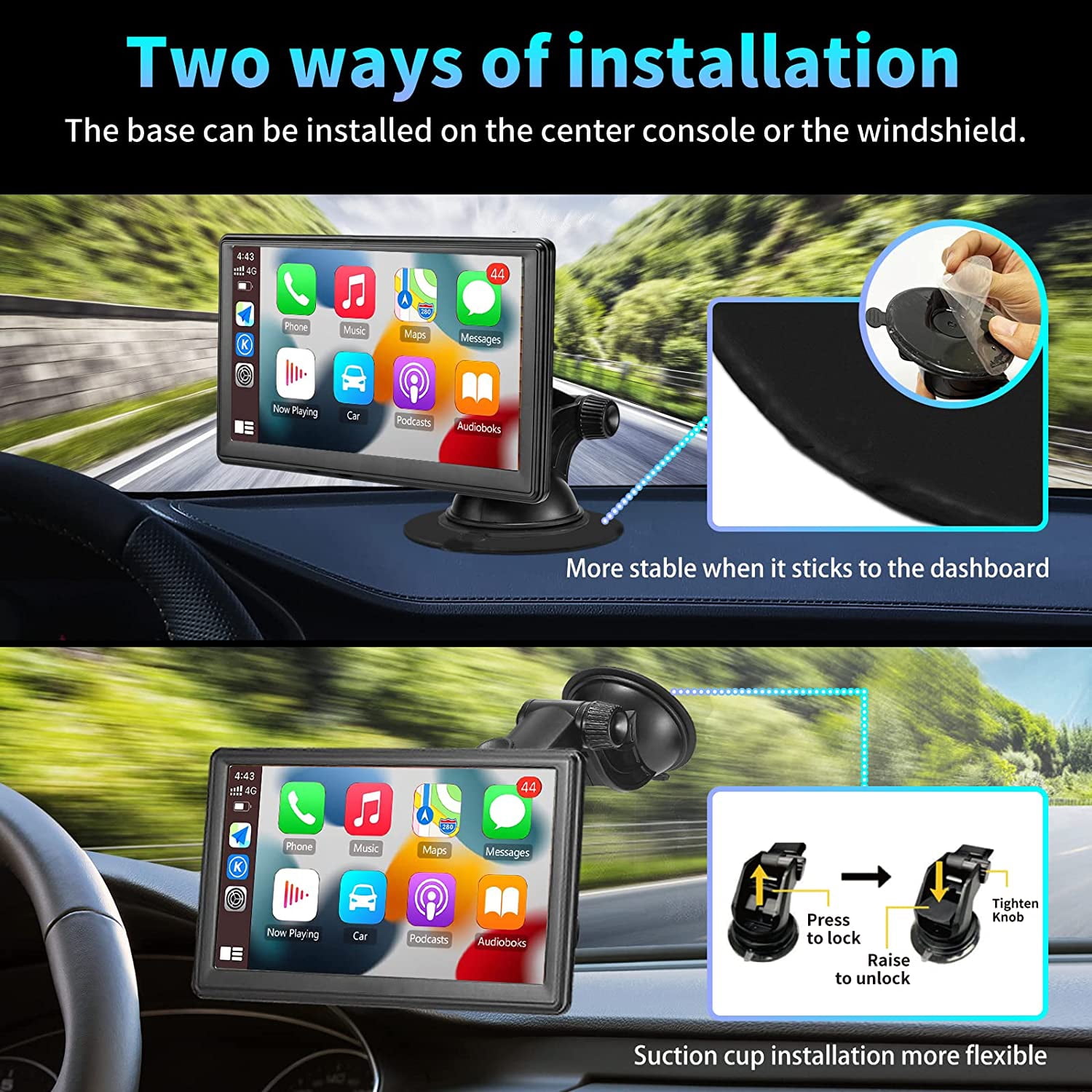 7-inch Touchscreen Wireless Car Stereo, Portable Car Radio Receiver with Apple Carplay & Android Auto Rear Camera GPS