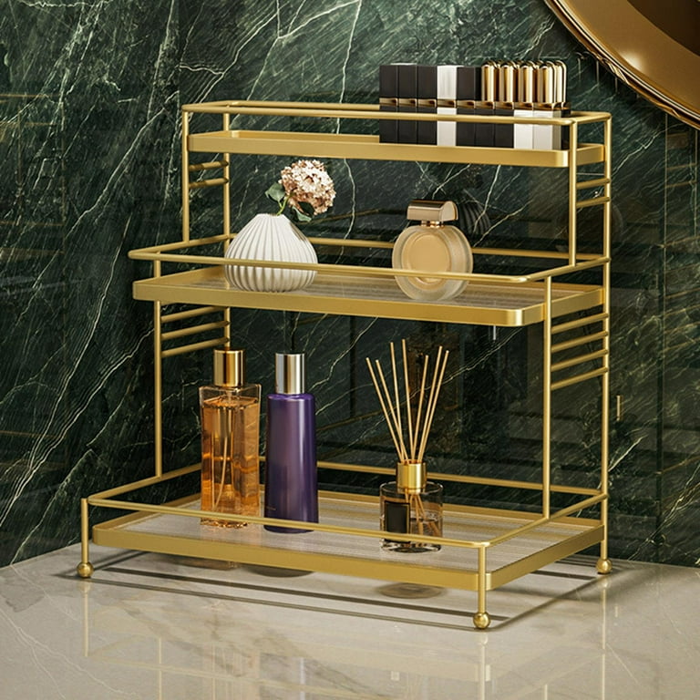 NIUBEE Bathroom Countertop Organizer Shelf, 3 Tier Acrylic Tray Vanity  Counter Skincare Organizer, Kitchen Under Sink Standing Rack, Home Storage  for Lotion Makeup Cosmetics Perfume Spice, Gold 