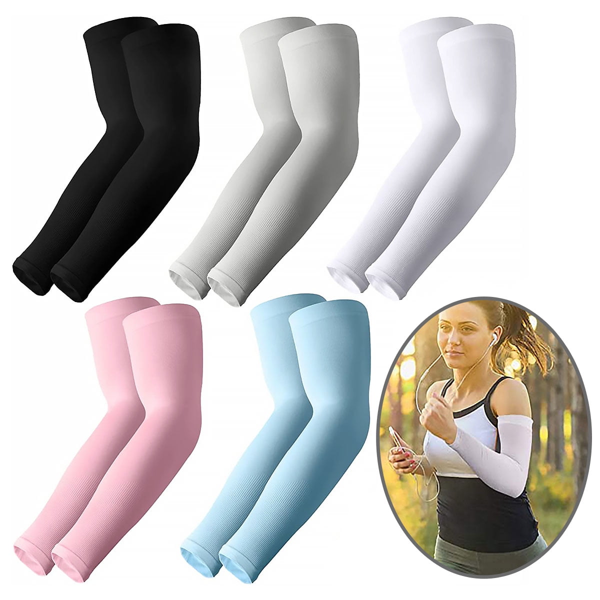 5 Pairs Cooling Arm Sleeves Outdoor Sport Basketball UV Sun Protection Arm Cover 