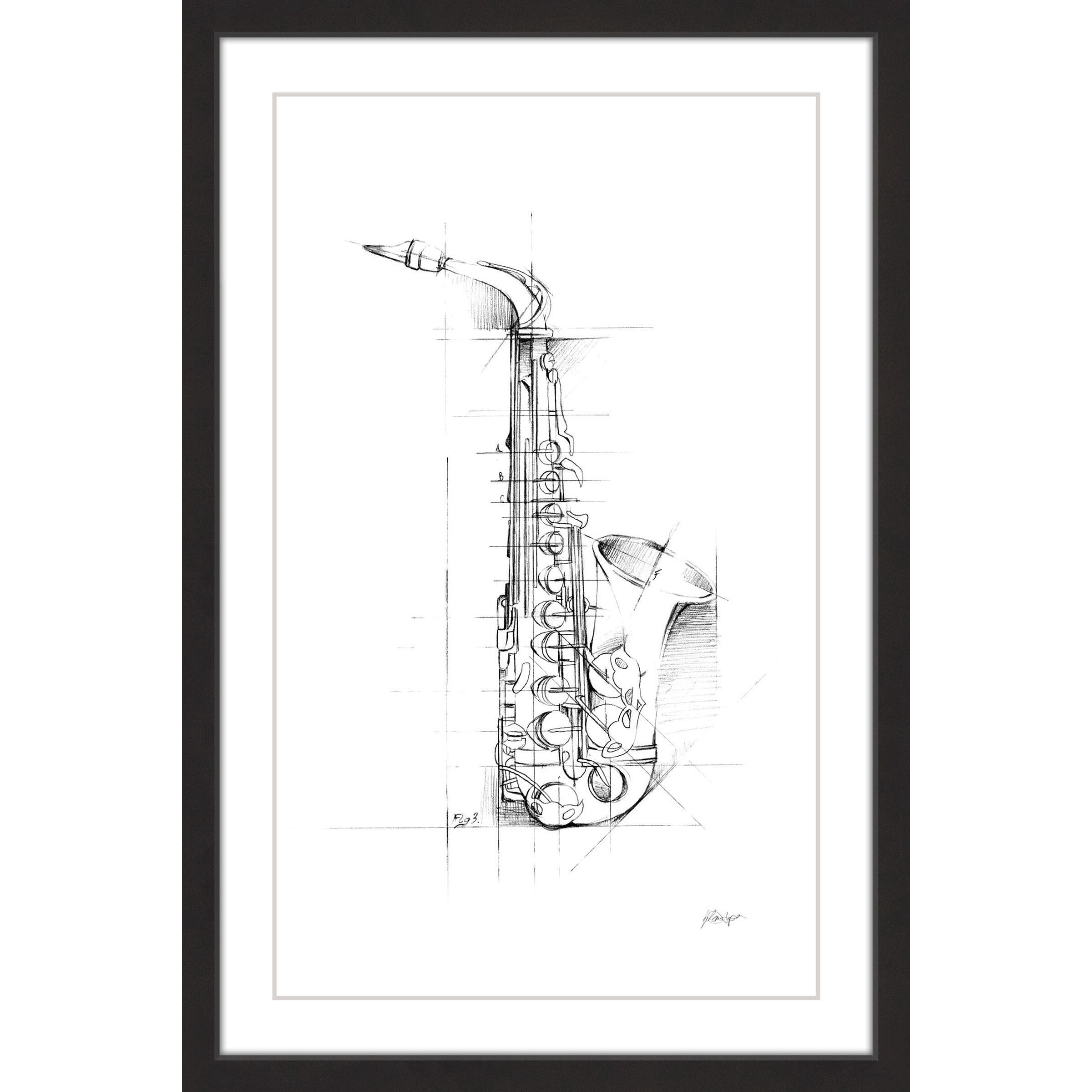 MARMONT HILL  - 'Saxaphone Sketch' Framed Painting Print - Multi-Color 24 x 36