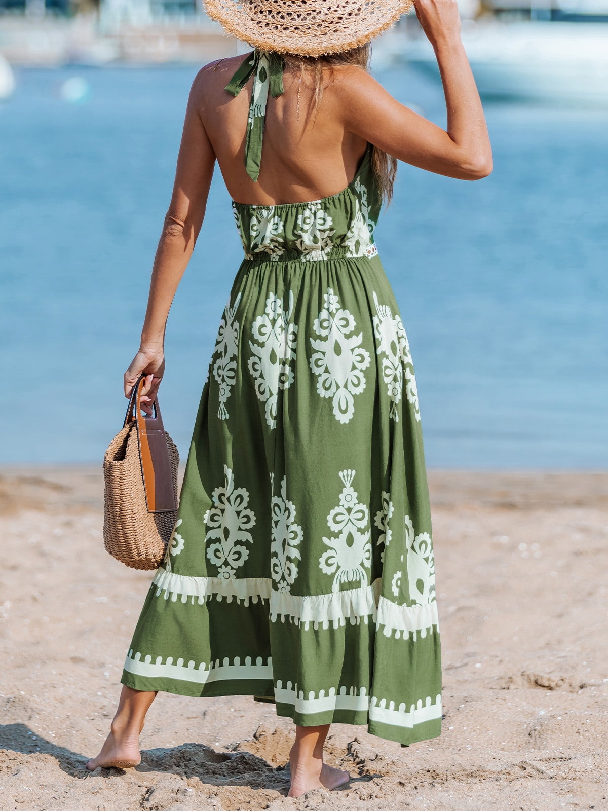 CUPSHE Women's Casual Beach Midi Dress, Blue & White CUPSHE Women's Casual Beach Midi Dress, Blue & White