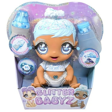 MGA Glitter BABYZ January Snowflake Baby Doll W/ Magical Color Change Blue Hair, and Accessories