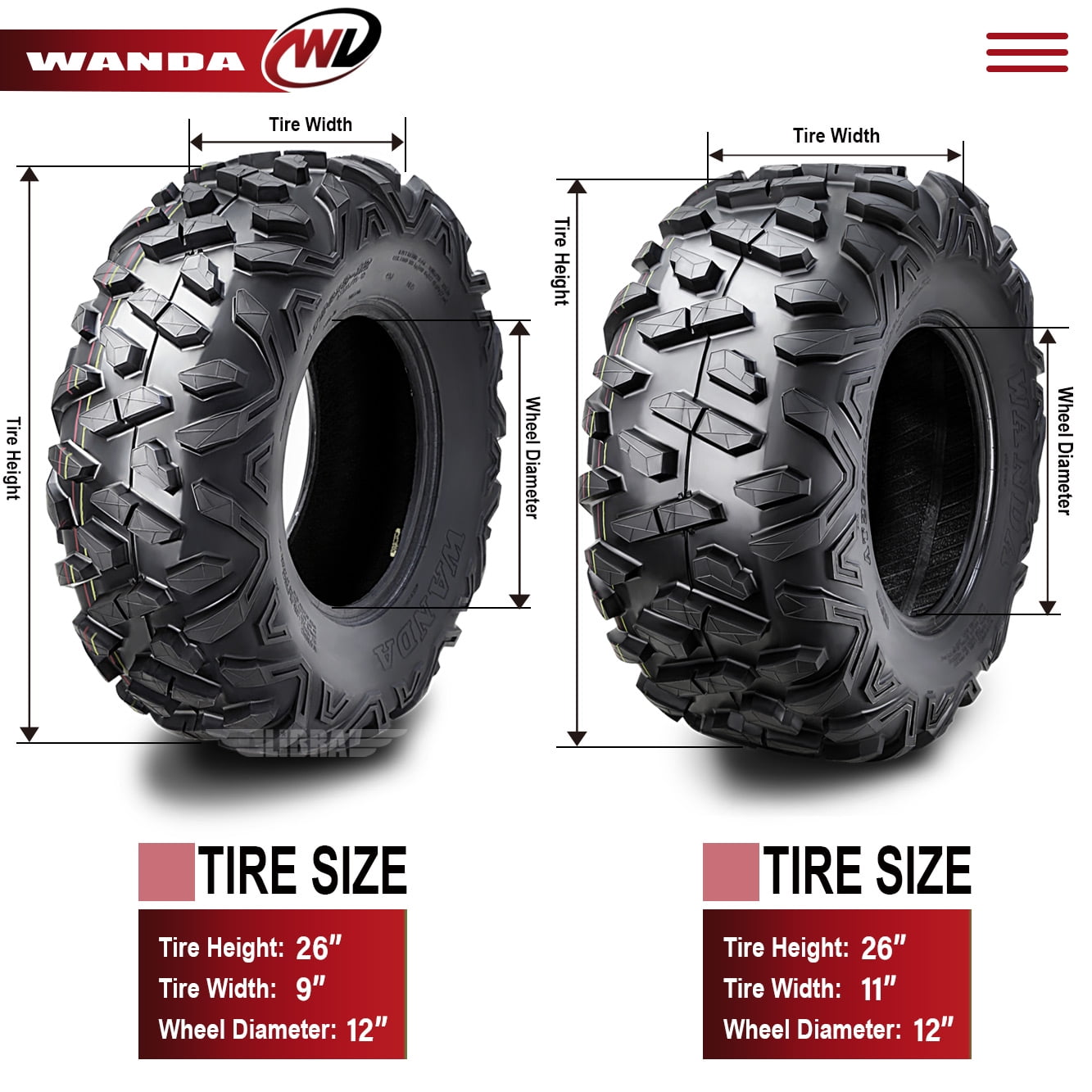 26x9-12 & 26x11-12 ATV Tires Set for 12-17 Kawasaki Teryx4 Base/LE/Camo 750 4X4