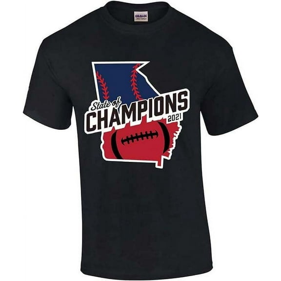 Georgia the State of Champions Baseball Football National Sports Champs T-shirt Graphic Tee-Black-small
